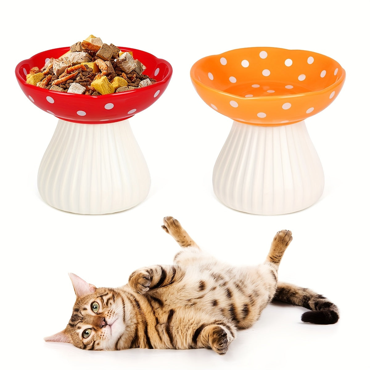 Ceramic Elevated Cat Bowls Set for Comfortable Dining Experience