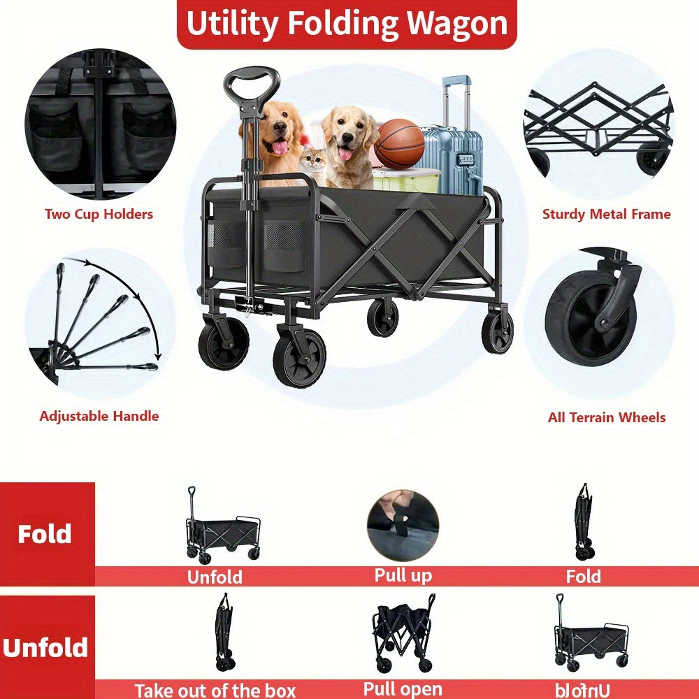Foldable Pet Travel Trolley with All-Terrain Wheels 680LBS