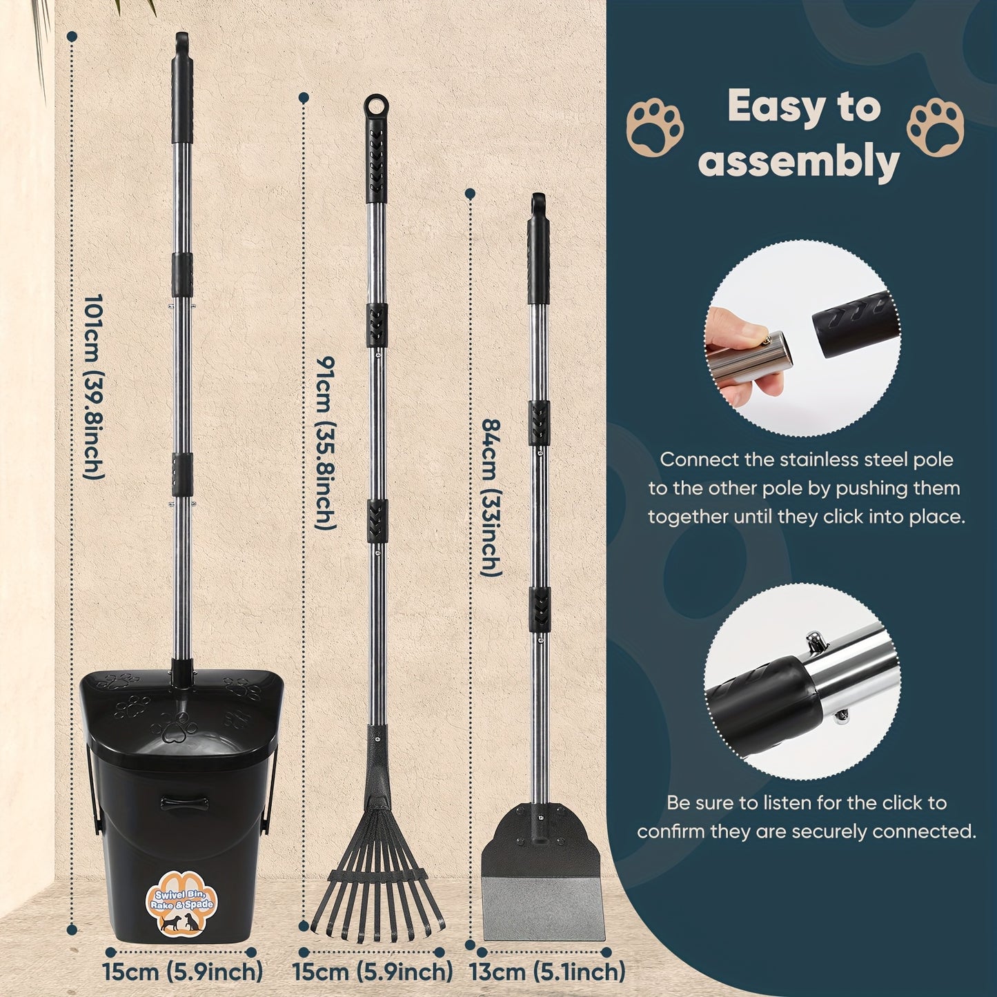 Rotating Dog Poop Picker Kit with Rake and Waste Bags