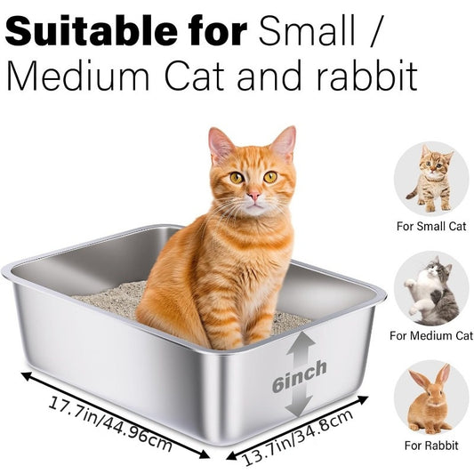 Stainless Steel Cat Litter Box for Easy Cleanup and Odor Control
