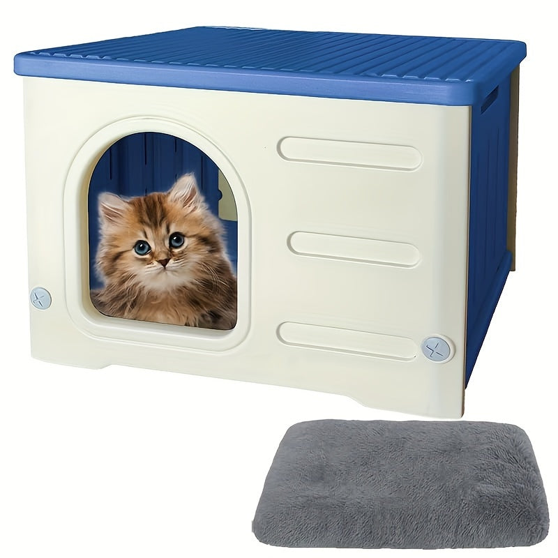 Waterproof Cat House With Mat, Classic Style, Plastic Shelter