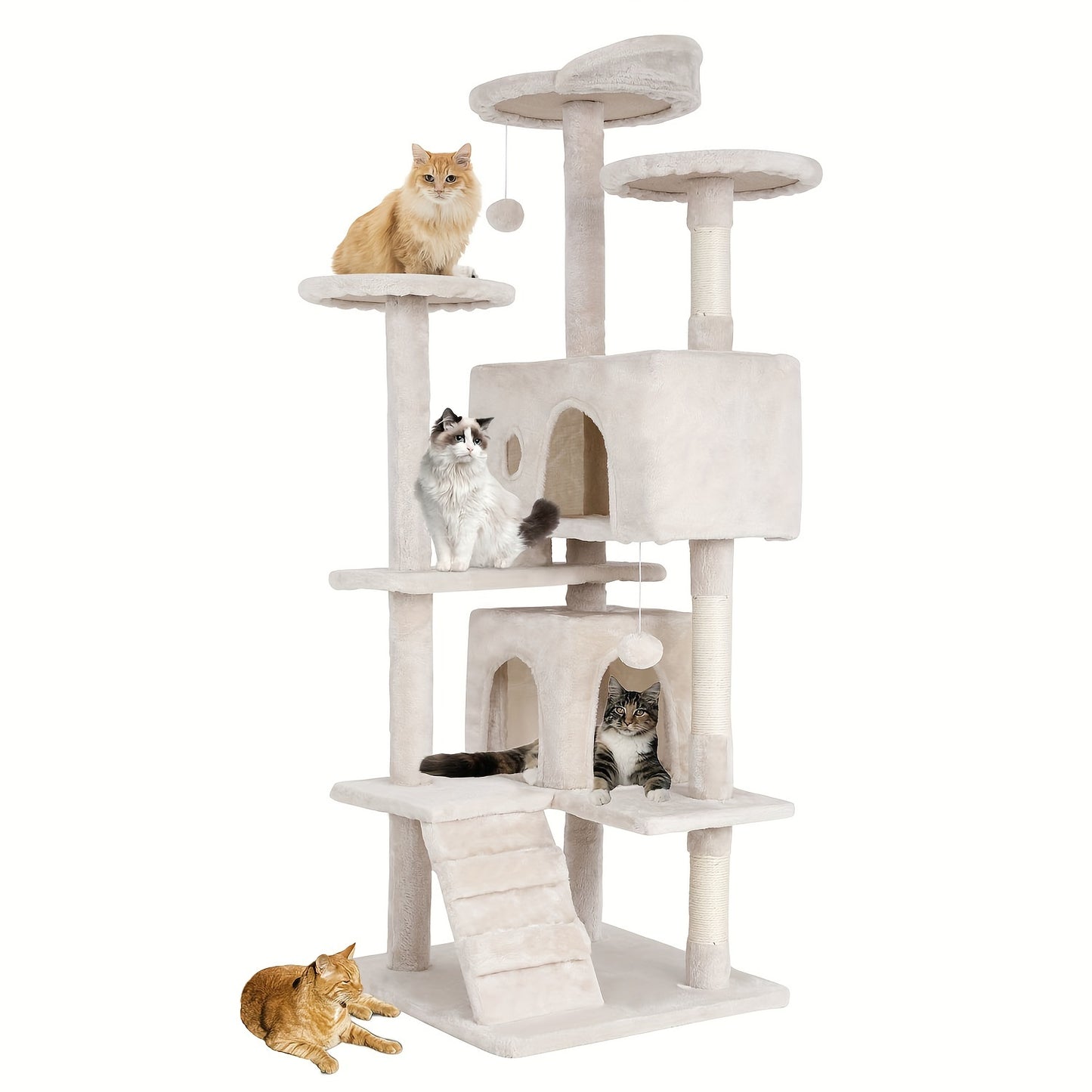 Multi-Level Cat Tree Tower 54/70 Durable Plywood Space Saving