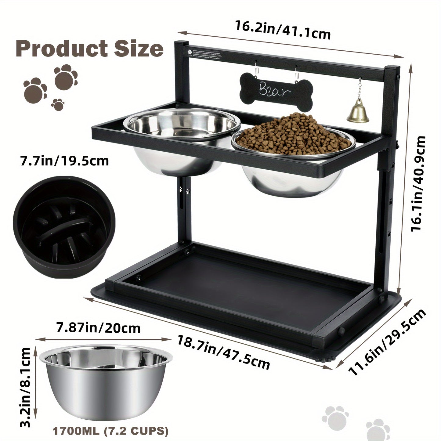 Adjustable Height Elevated Dog Bowl Set For Large Dogs