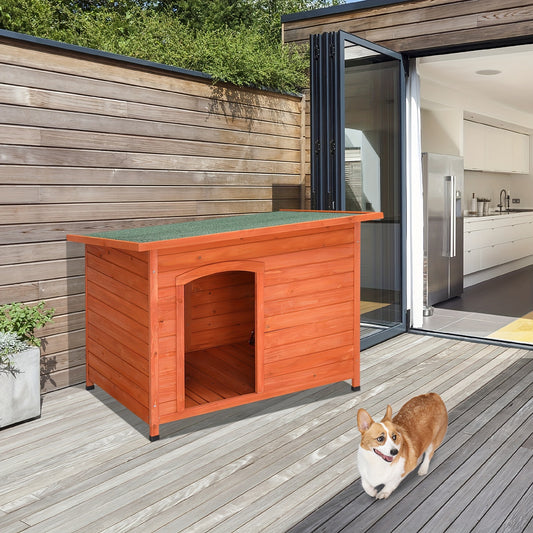Waterproof Wooden Dog House with Hinged Roof and Raised Floor