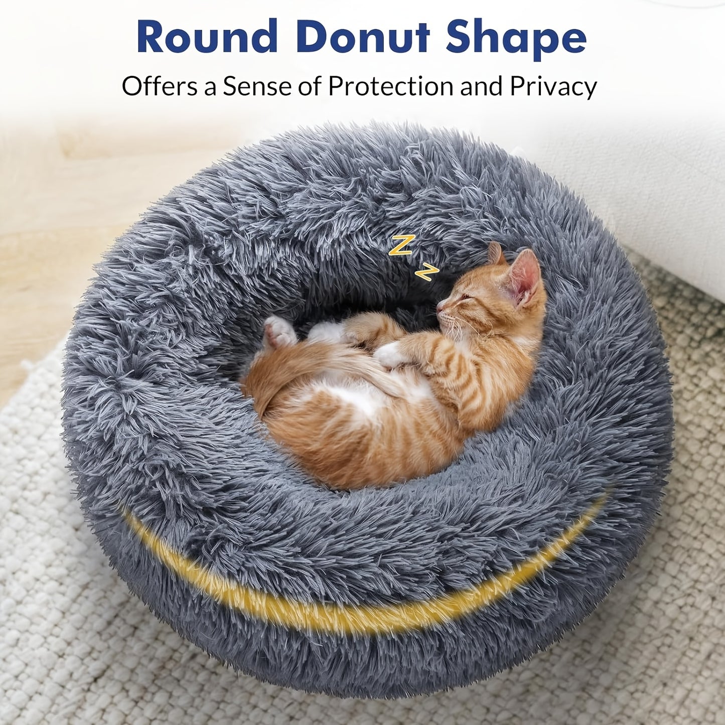 Plush Round Pet Bed - Warm Velvet Non-Slip Donut Bed
