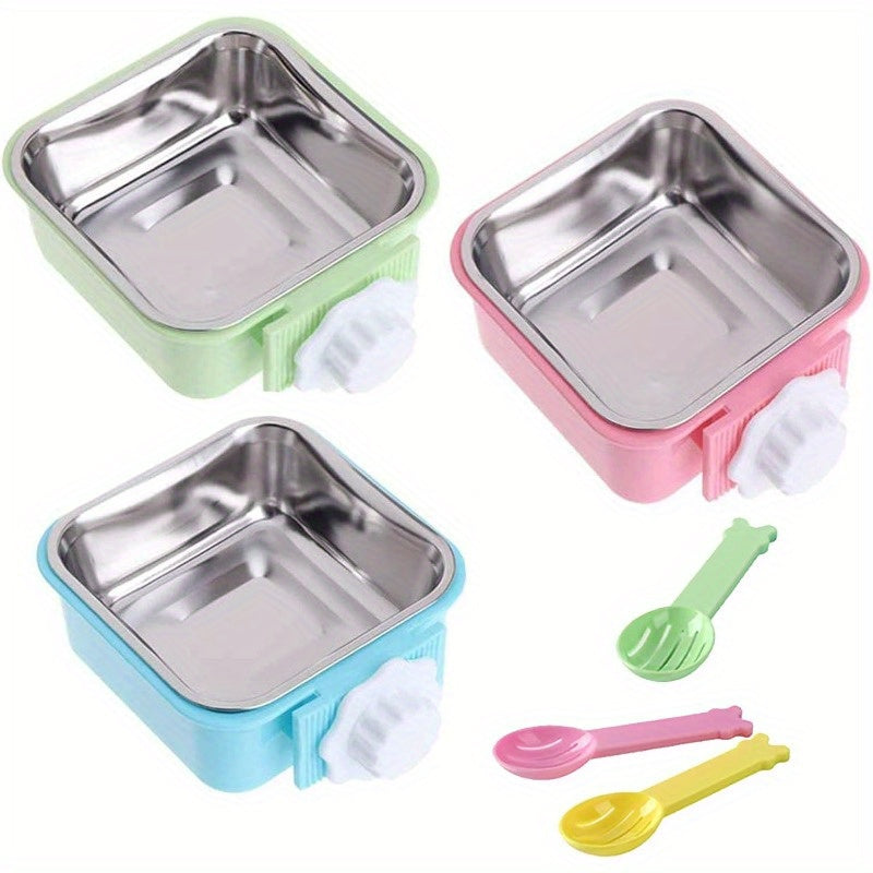 3pcs Crate Dog Cat Bowls, Stainless Steel Hanging Pet Bowls