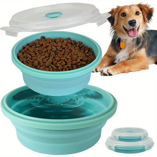 30oz Airtight Collapsible Dog Bowls with Lids, 2 Pack