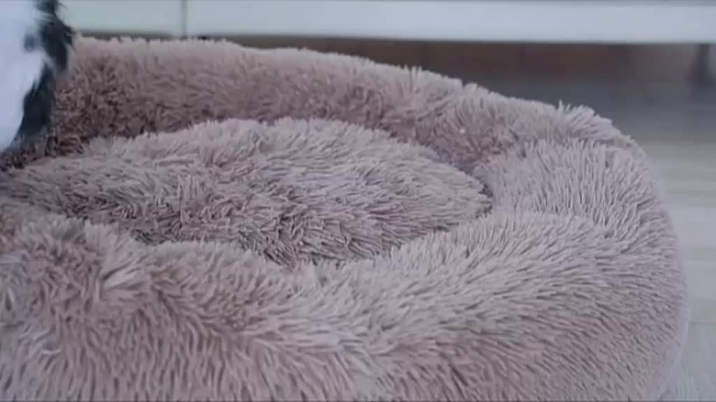 Plush Round Pet Bed - Warm Velvet Non-Slip Donut Bed