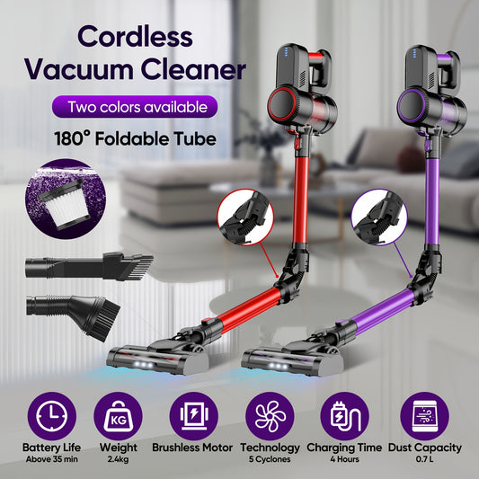 Cordless Vacuum Cleaner With LED Lights And Foldable Tube
