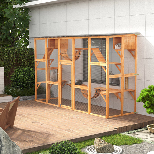 Outdoor Cat Catio Playground with Weather Protection and Shelves