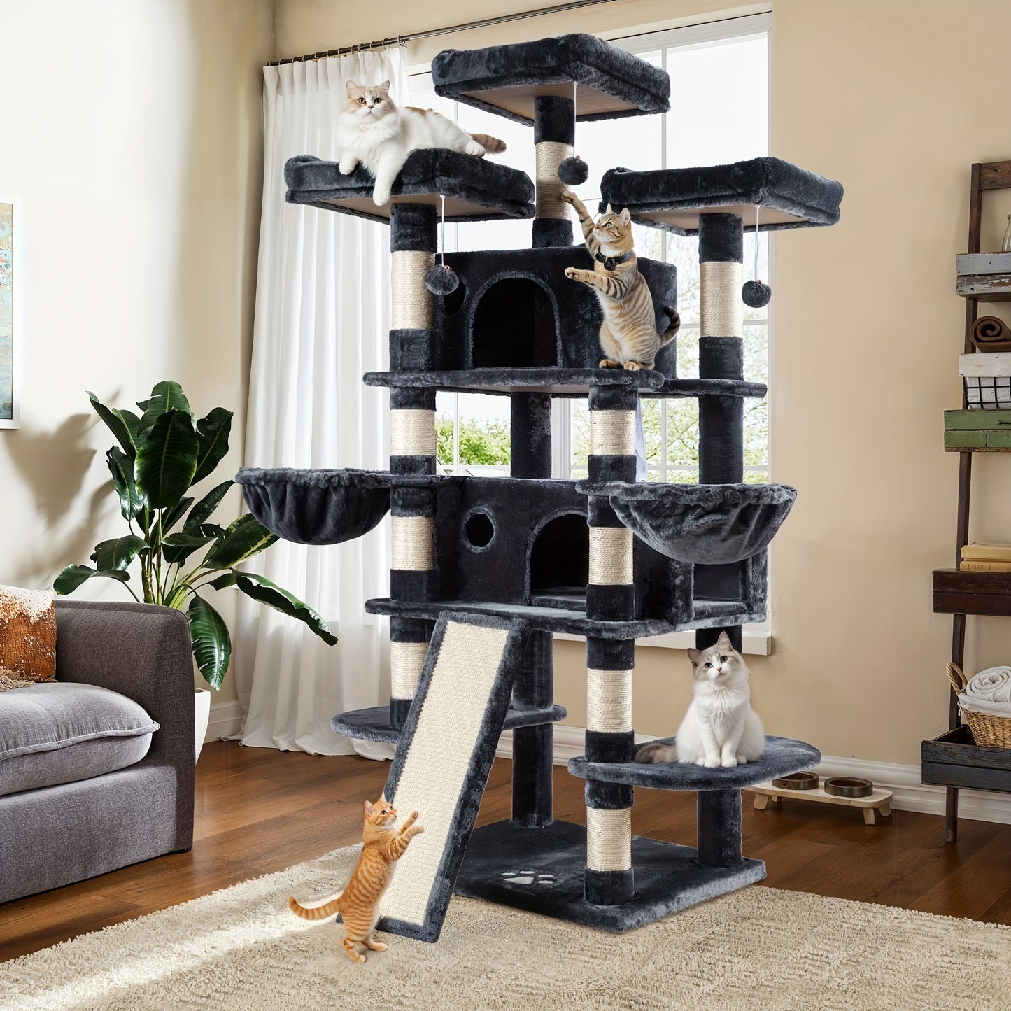 WEWAY Multi-Level Cat Tree Tower with Scratching Posts and Hammock